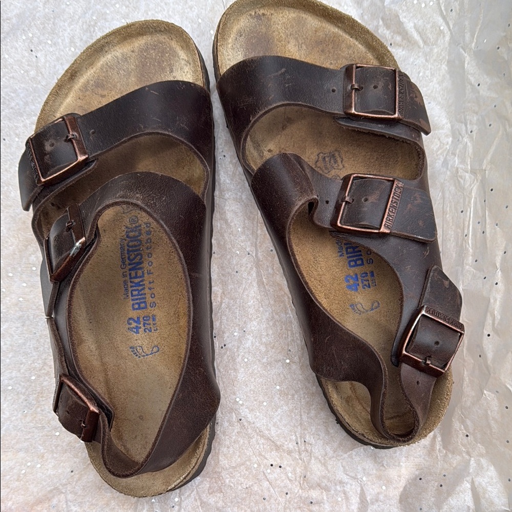 Birkenstock size 42 Milano Brown Leather Sandal with Back Strap - Picture 6 of 10
